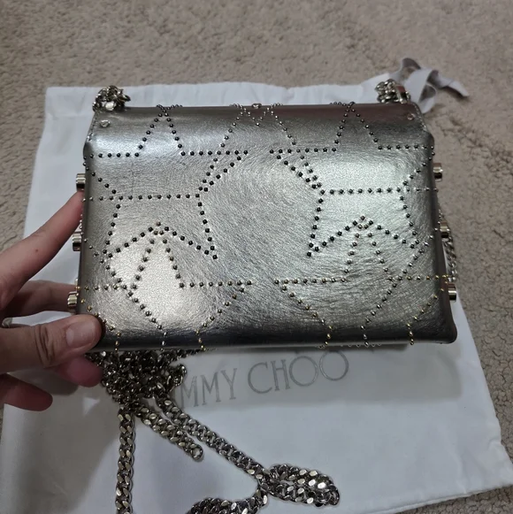 Jimmy Choo Lockett Petite Star Spazzolato Leather Silver Crossbody Bag - Picture 7 of 7